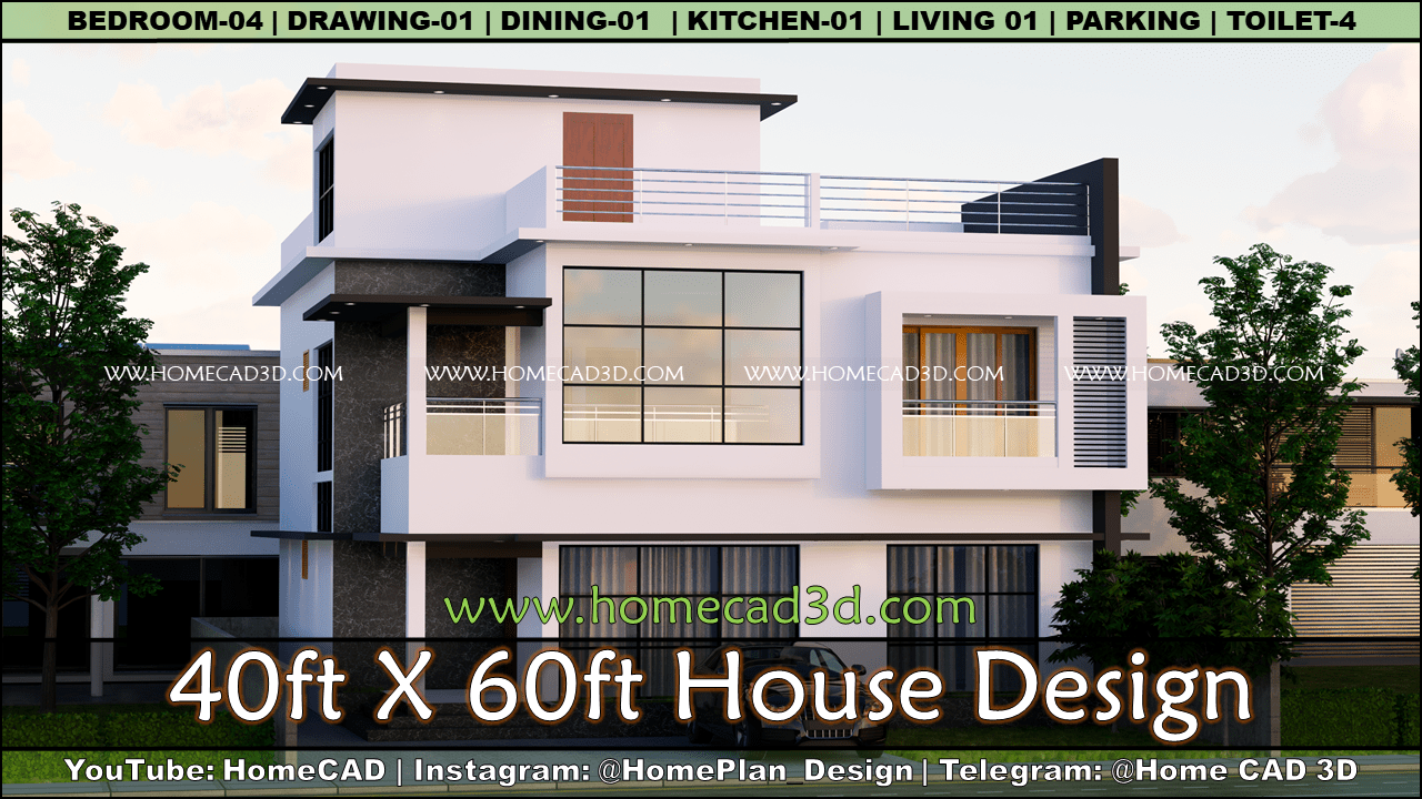 40X60 House Design with Floor Plan and Elevation - Home CAD 3D